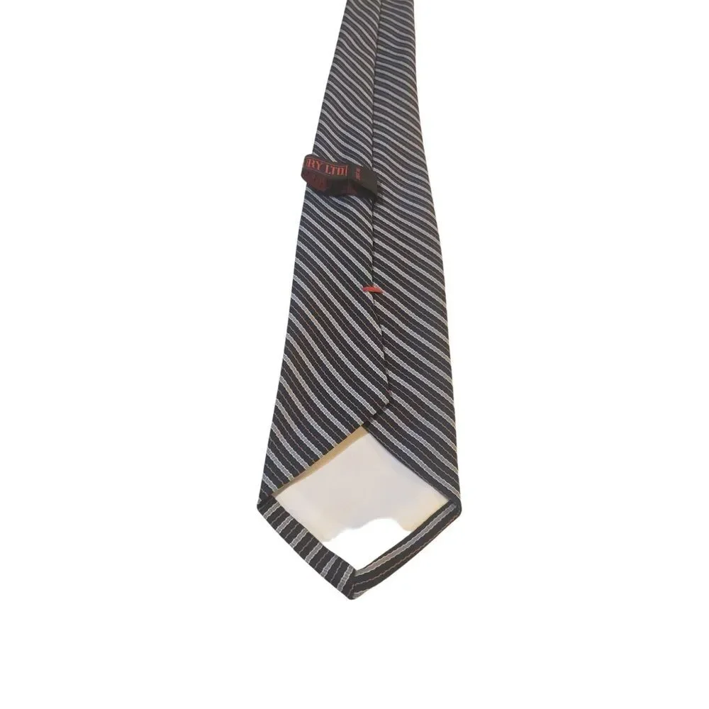 Duxbury Ltd Mens Neck Tie‎ Black Gray Repp Striped 100% Polyester Made in USA